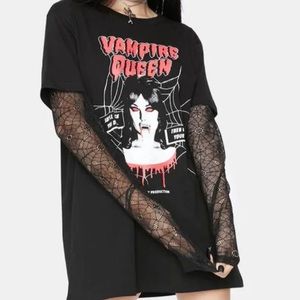 DOLLSKILL Vampire Queen shirt with built in spider web mesh sleeves - SOLD OUT !